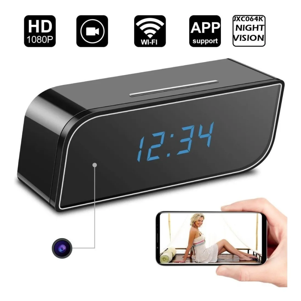 Cámara Espía Reloj Despertador WiFi 720p Visión Nocturna Graba Audio