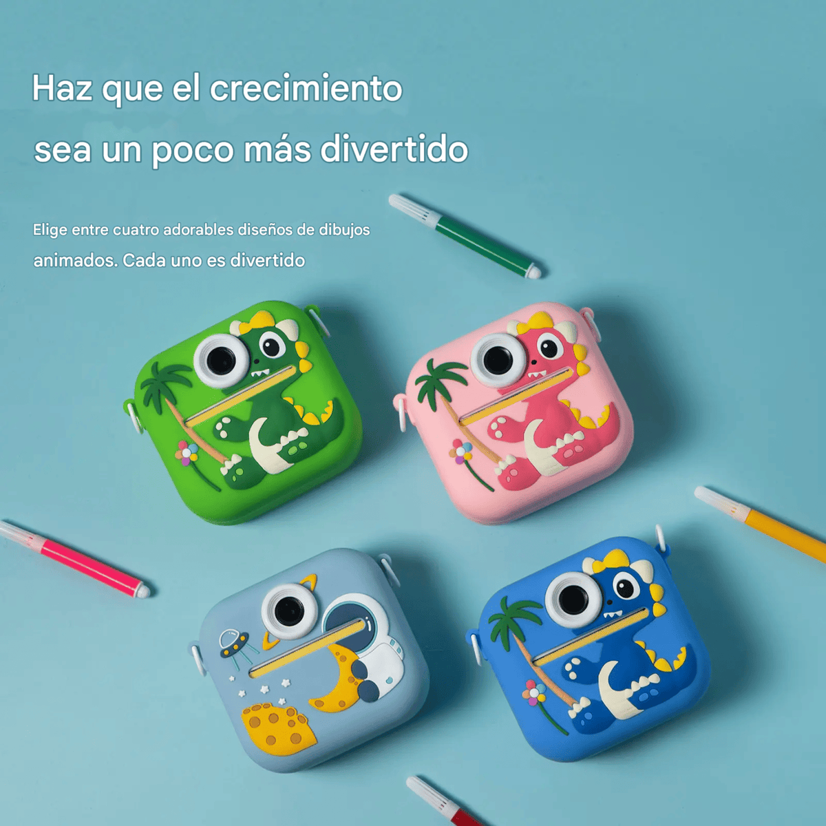 Cámara Instantánea Niños Dinosaurio Impresión Térmica Video Marcadores