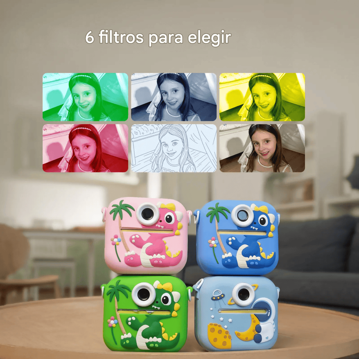 Cámara Instantánea Niños Dinosaurio Impresión Térmica Video Marcadores