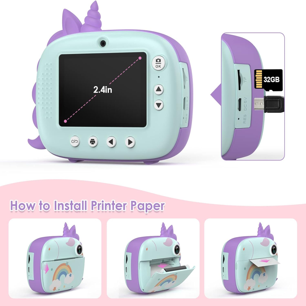 Cámara Instantánea Niños Impresión Doble Lente 48MP Video 1080p