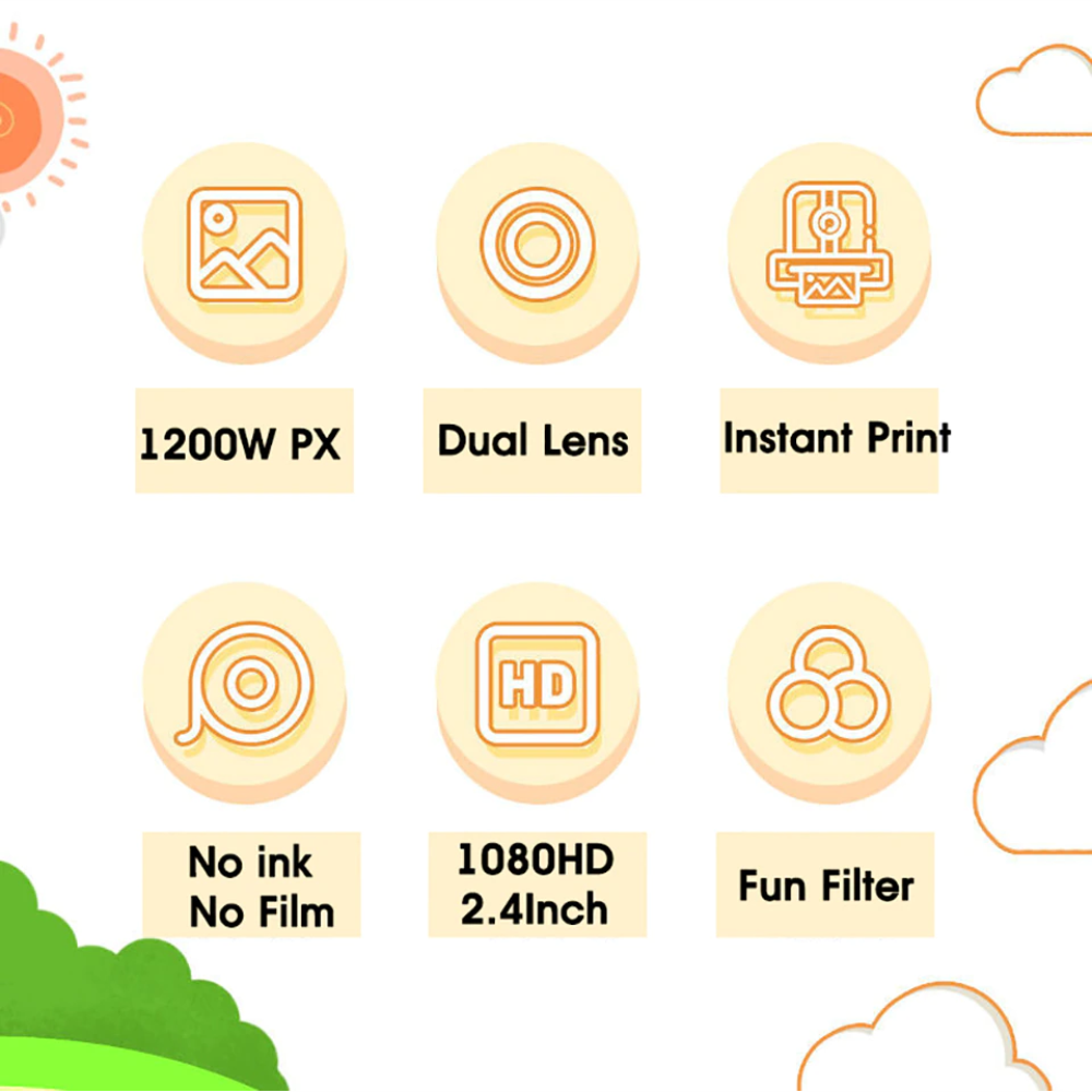 Cámara Instantánea Niños Imprime Fotos Doble Lente 1080P Rollo Conejo