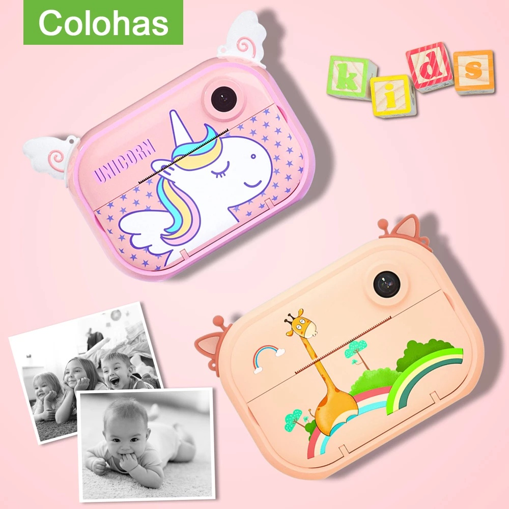 Cámara Instantánea Niños Imprime Fotos Doble Lente 1080P Rollo Conejo