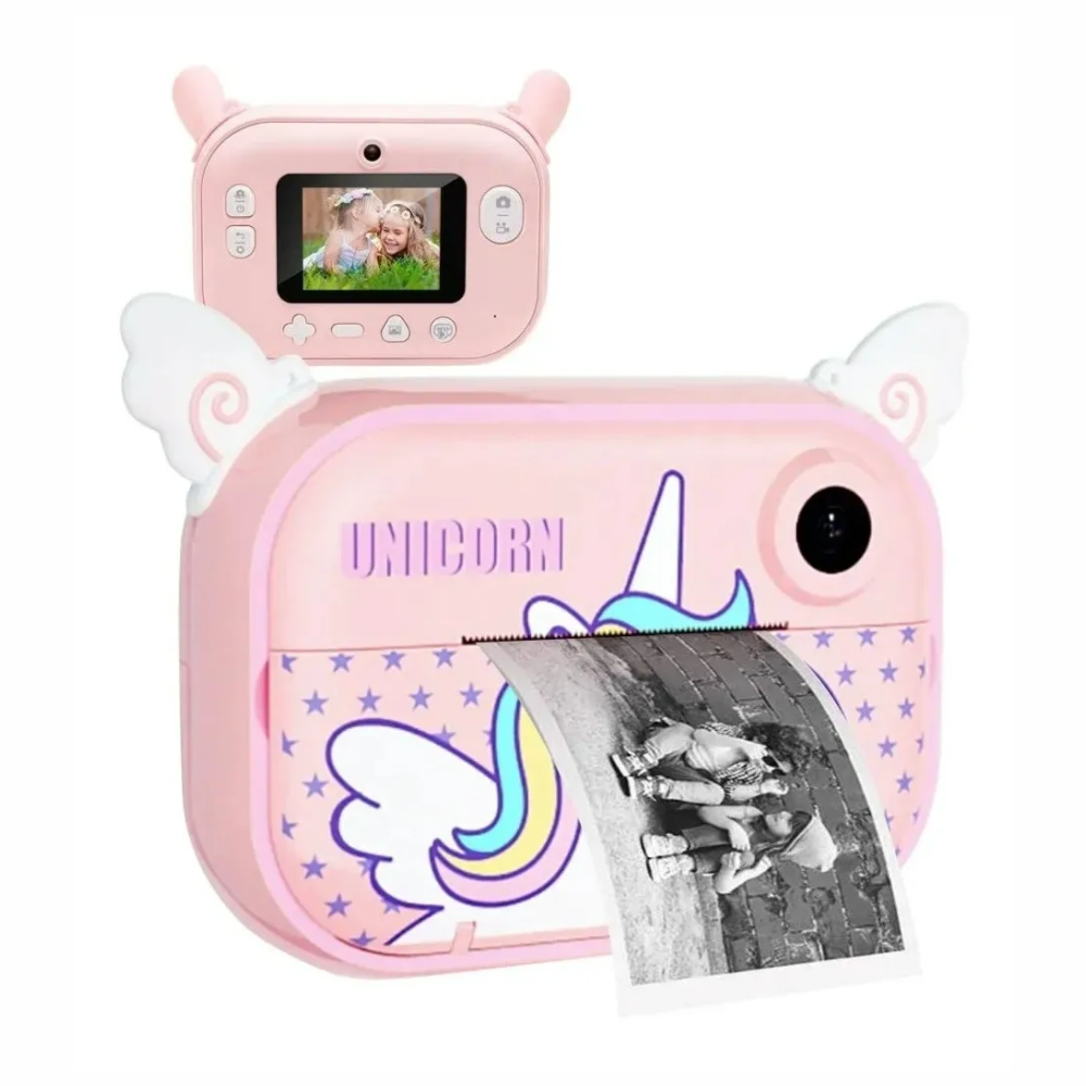Cámara Instantánea Niños Imprime Fotos Doble Lente 1080P Rollo Conejo