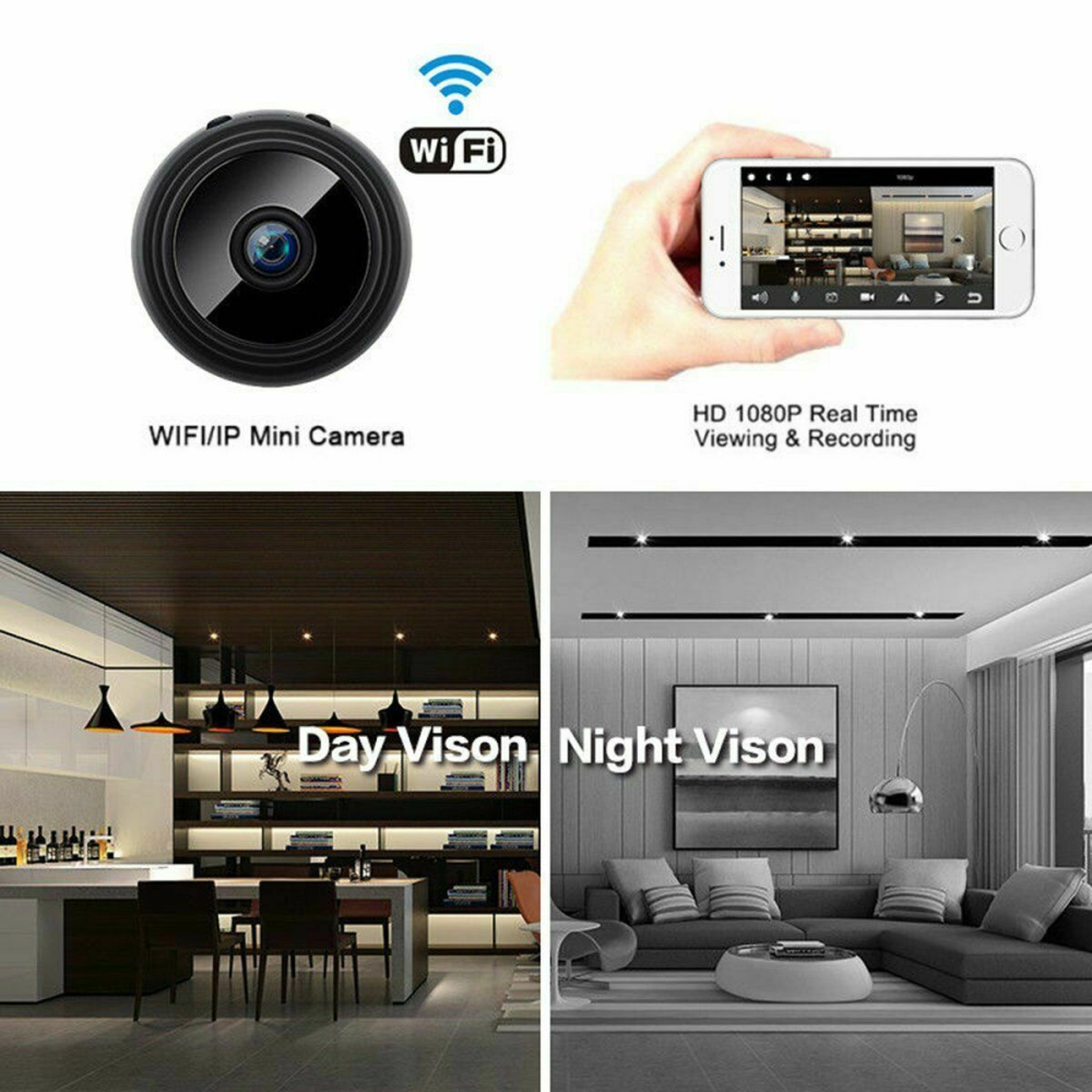 Cámara Mini Espía IP WiFi 720p Micrófono Detección Movimiento A9 Imán