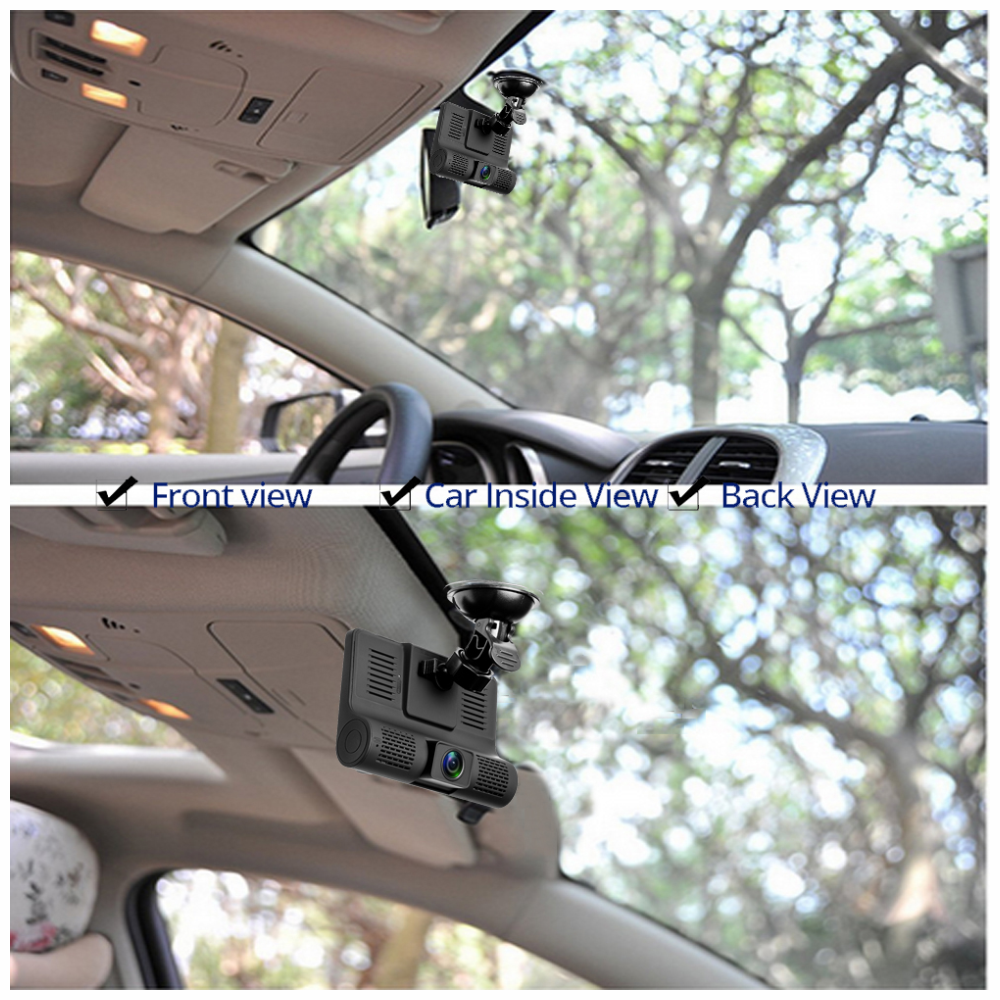 Cámara Carro 3 Lentes Full HD 1080P Pantalla 4 Pulgadas Sensor G