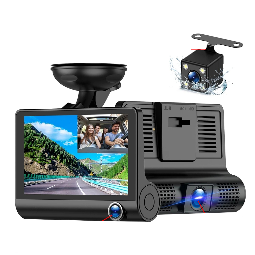 Cámara Carro 3 Lentes Full HD 1080P Pantalla 4 Pulgadas Sensor G