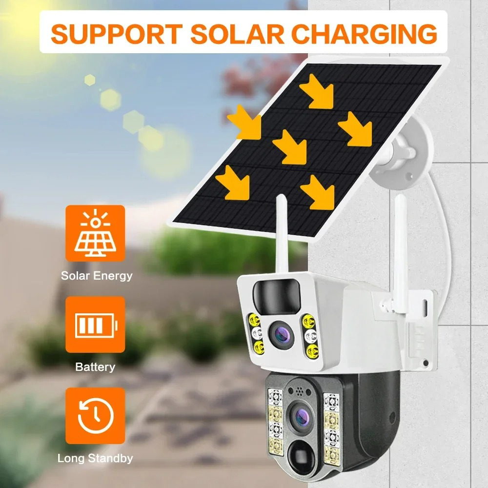 Cámara Seguridad Solar 4G SIM Doble Lente Finca Visión Nocturna V380