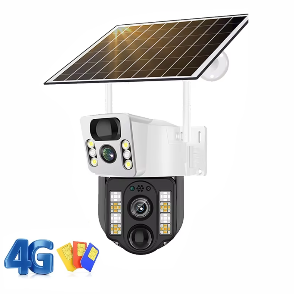 Cámara Seguridad Solar 4G SIM Doble Lente Finca Visión Nocturna V380