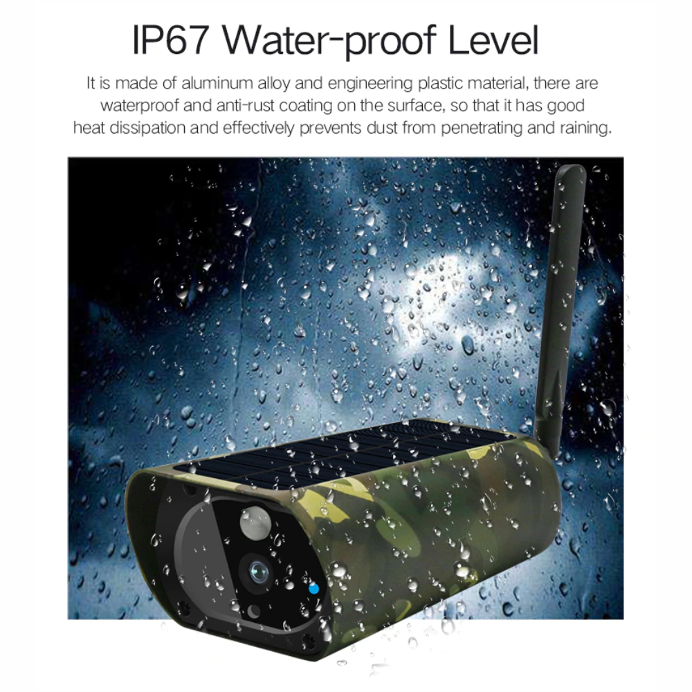 Cámara Seguridad Solar WiFi Exterior 1080P Batería PIR Audio IP67