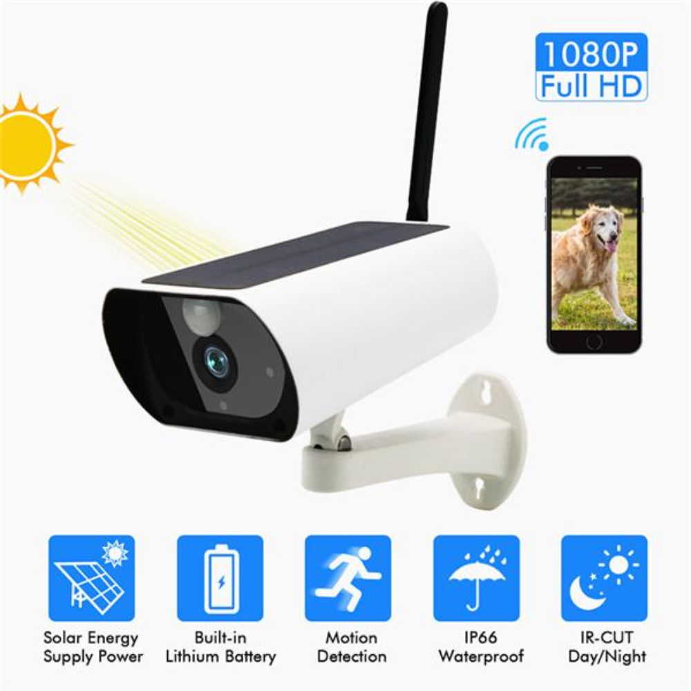 Cámara Seguridad Solar WiFi Exterior 1080P Batería PIR Audio IP67