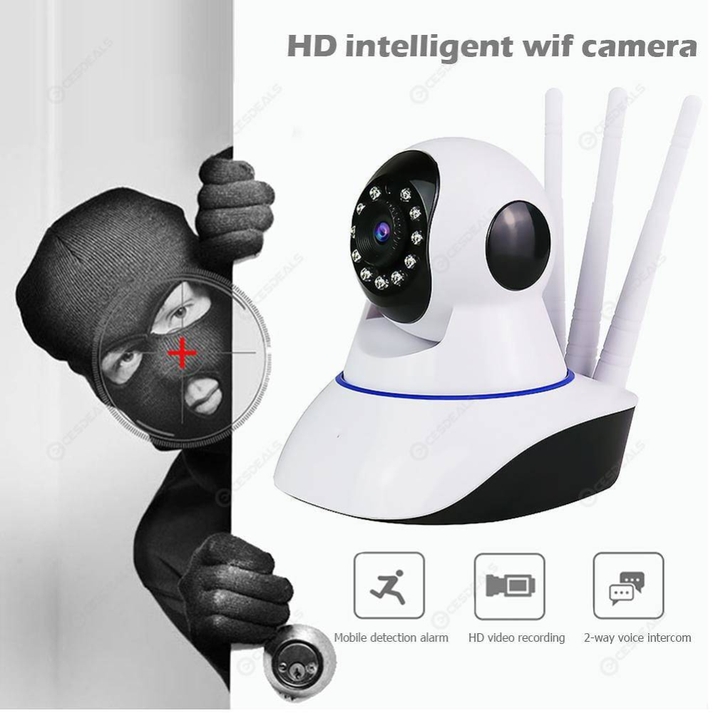 Cámara Seguridad Robótica 3 Antenas WiFi 1080p Visión Nocturna