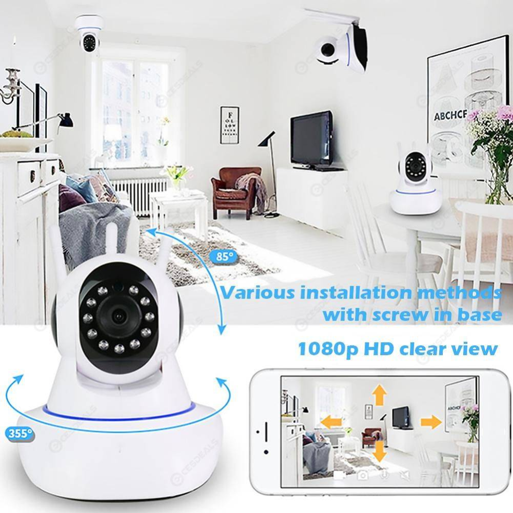 Cámara Seguridad Robótica 3 Antenas WiFi 1080p Visión Nocturna
