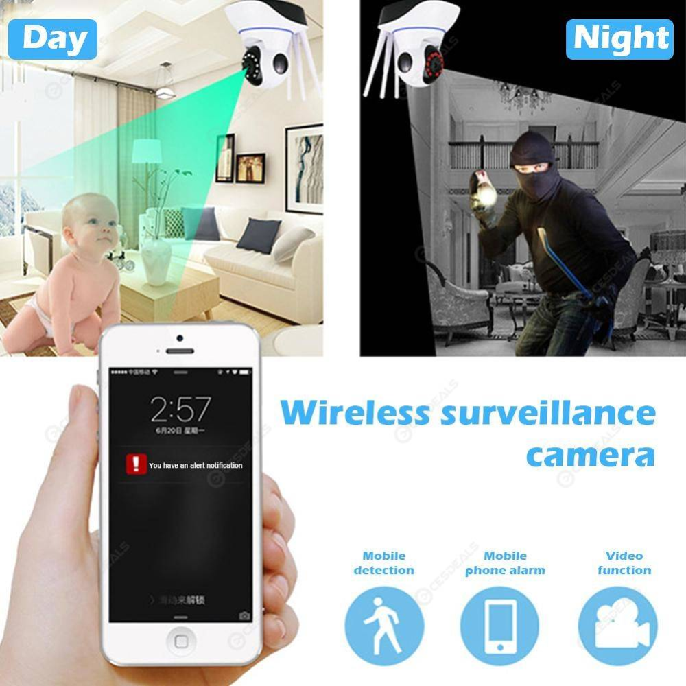Cámara Seguridad Robótica 3 Antenas WiFi 1080p Visión Nocturna