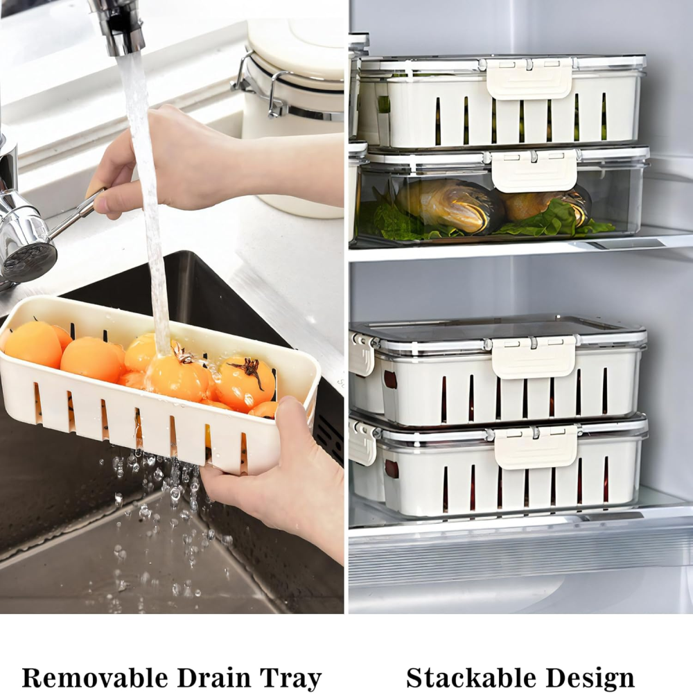Contenedor Organizador Frutas Verduras 4 Divisiones Tapa Hermética