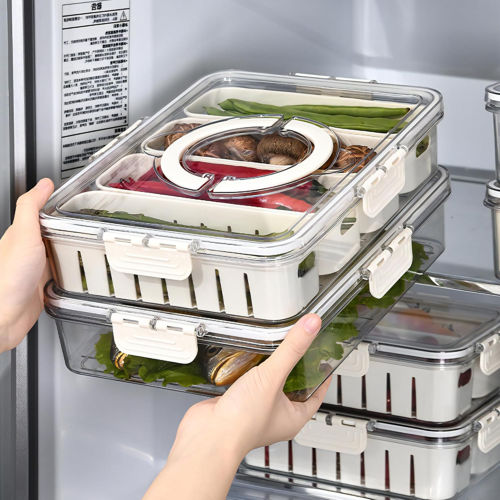 Contenedor Organizador Frutas Verduras 4 Divisiones Tapa Hermética