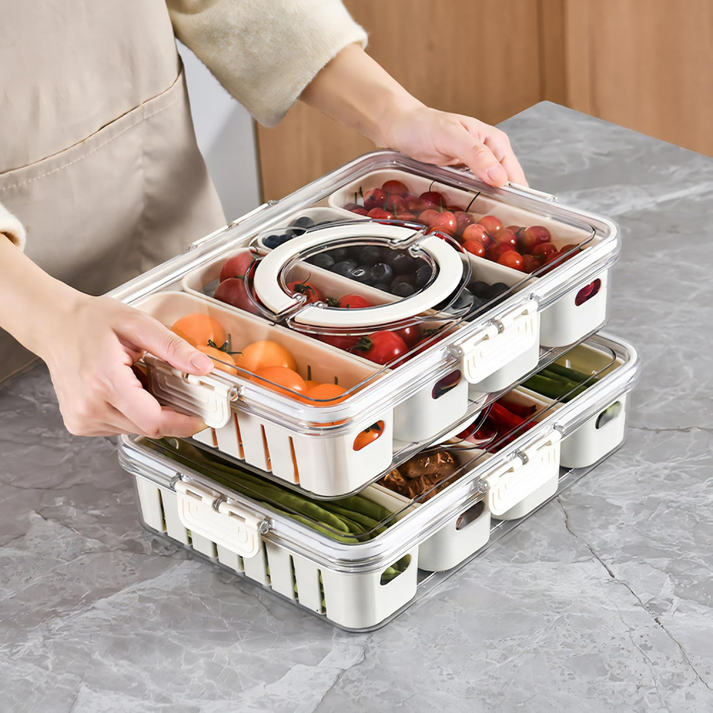 Contenedor Organizador Frutas Verduras 4 Divisiones Tapa Hermética