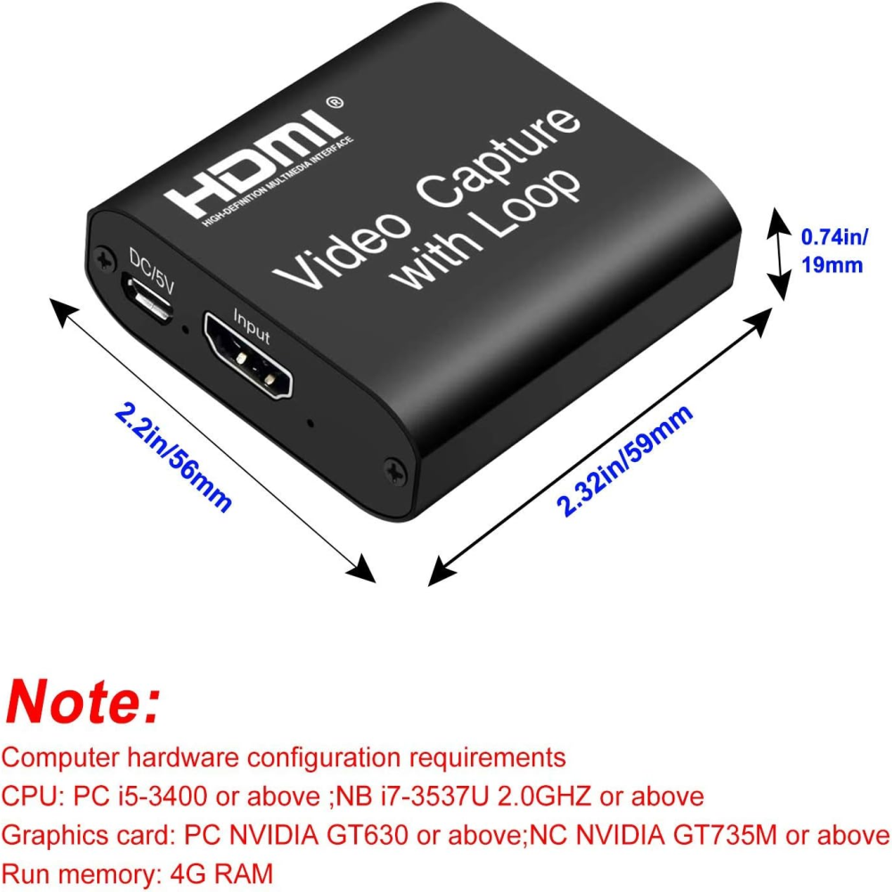 Capturadora Video HDMI USB 4K Loop Streaming OBS PS5 Xbox Switch PC