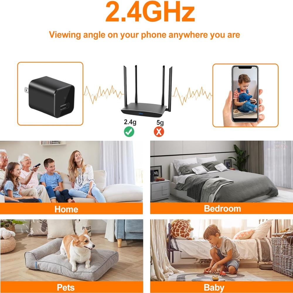 Cámara Oculta Tipo Cargador USB Pared 1080p Detección Movimiento Audio