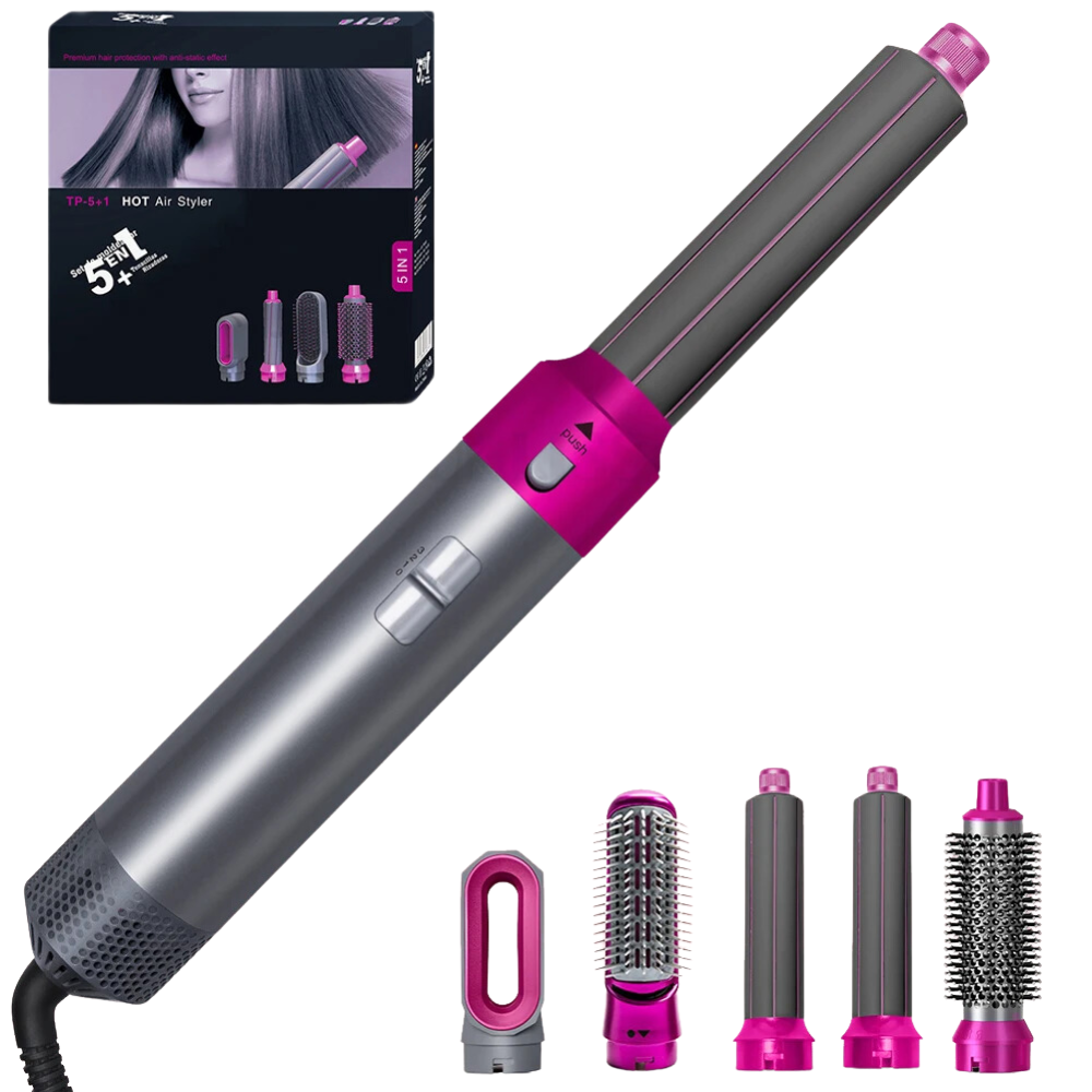 Cepillo Secador Alisador 5x1 Leman Hot Air Styler Iónico Rizador 1000W