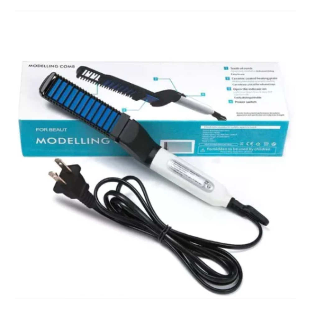 Cepillo Alisador Barba Cabello Hombre Eléctrico Calor Rápido Portátil