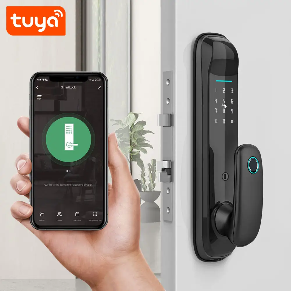 Cerradura Inteligente WiFi Huella Tarjeta Contraseña Tuya HR16 Puerta