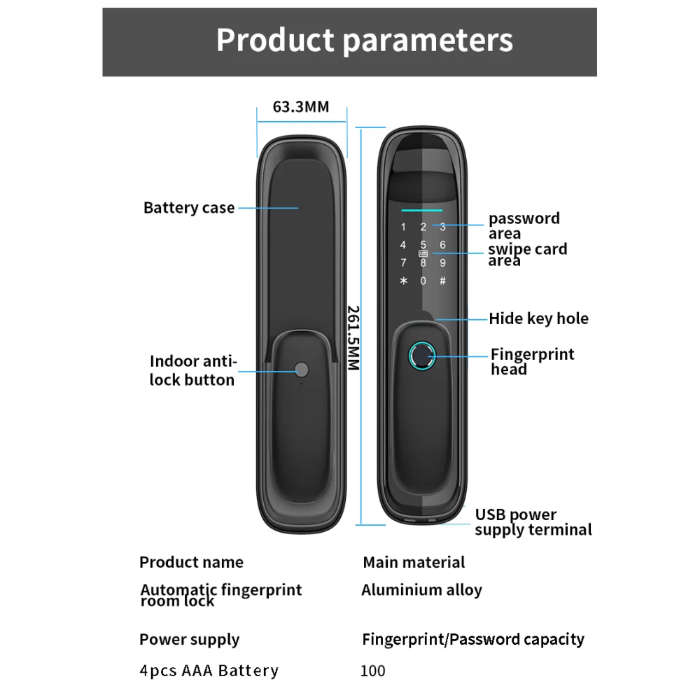 Cerradura Inteligente WiFi Huella Tarjeta Contraseña Tuya HR16 Puerta