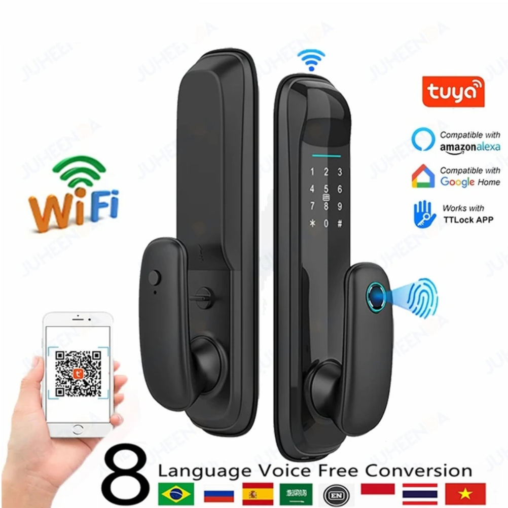 Cerradura Inteligente WiFi Huella Tarjeta Contraseña Tuya HR16 Puerta