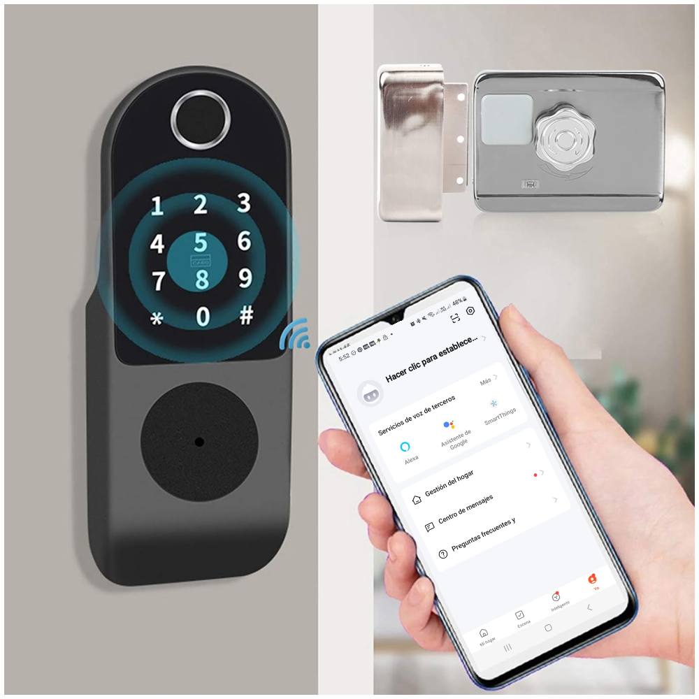 Cerradura Inteligente Digital Contraseña Tarjeta Llave Aluminio Gris