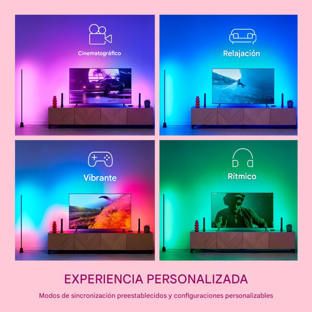 Cinta LED TV Sincronizada HDMI 2.0 Ambilight App 55 65 Pulgadas RGB