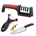 Combo Afilador Cuchillos 3 Etapas Cuchillo 22 Cm Pelapapas Cerámica