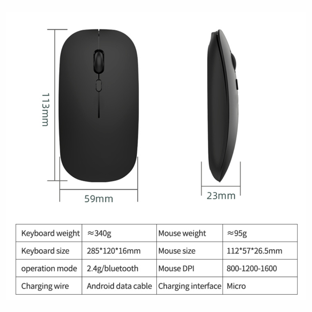 Combo Teclado Mouse Inalámbrico Bluetooth 2.4GHz Recargable Tipo C