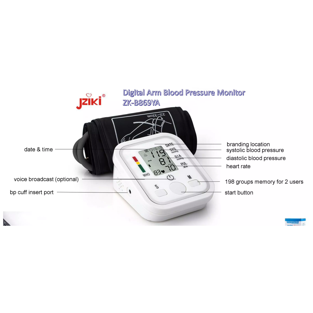 Combo Tensiómetro Digital Brazo Jziki ZK-B869XC Oxímetro Pulso Memoria