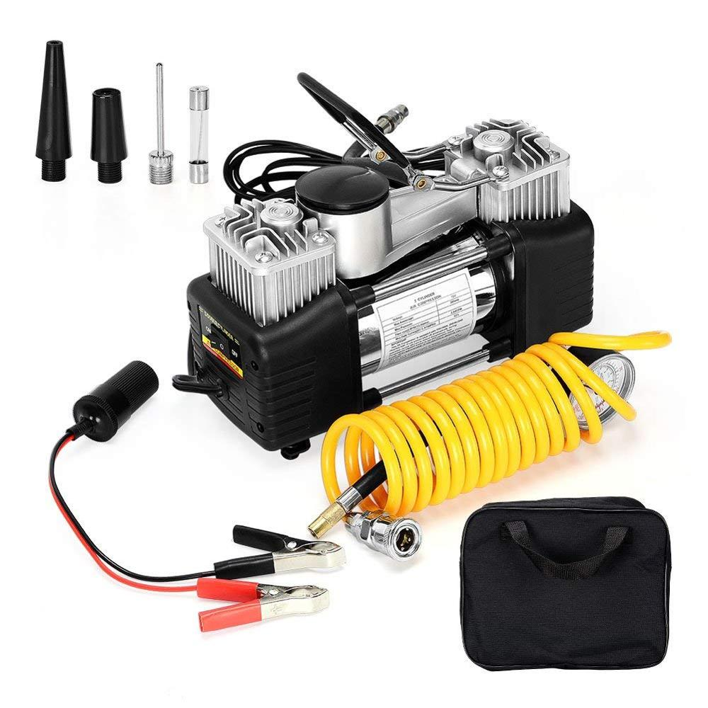 Compresor Aire Portátil 2 Cilindros 12V 150 PSI Pinzas Batería Bolso