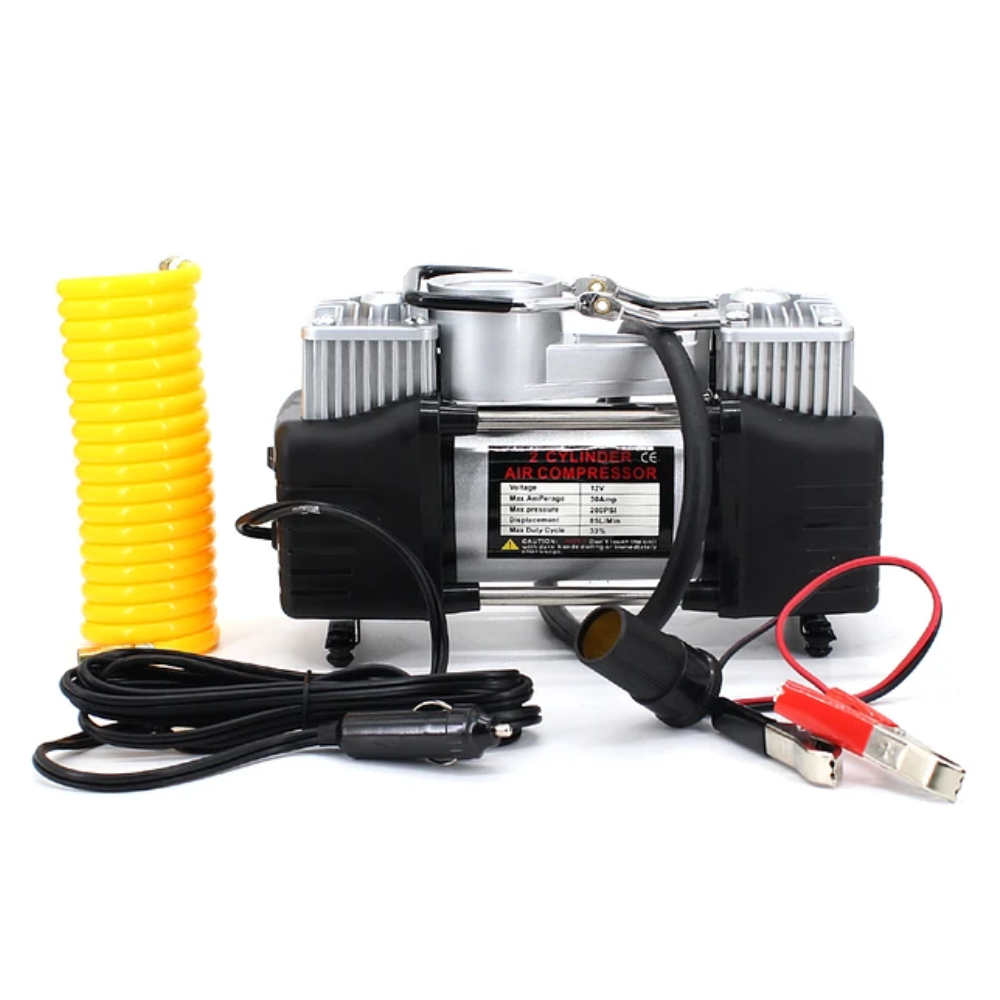 Compresor Aire Portátil 2 Cilindros 12V 150 PSI Pinzas Batería Bolso