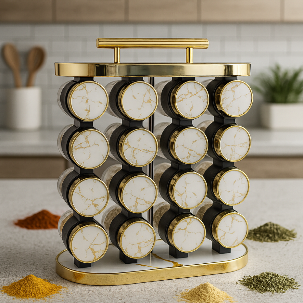 Especiero Giratorio 16 Frascos Vidrio Organizador Cocina Tapa Mármol