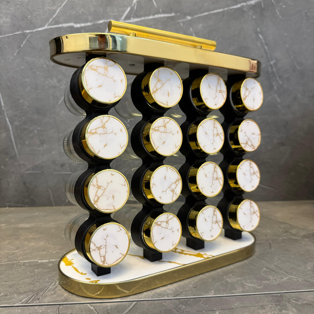 Especiero Giratorio 16 Frascos Vidrio Organizador Cocina Tapa Mármol