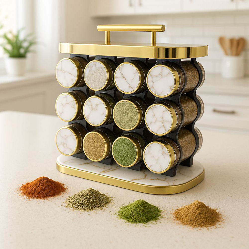 Especiero Giratorio 16 Frascos Vidrio Organizador Cocina Tapa Mármol