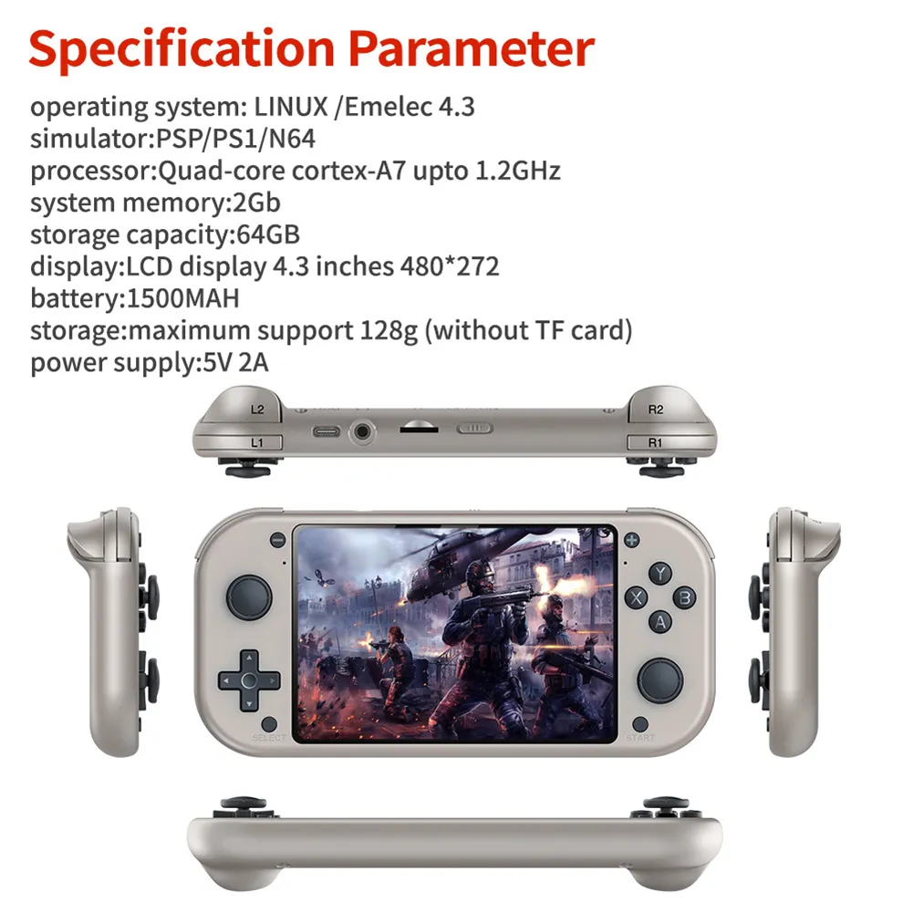 Consola Portátil Retro M17 64GB Doble Joystick Pantalla 4.3 Emuladores