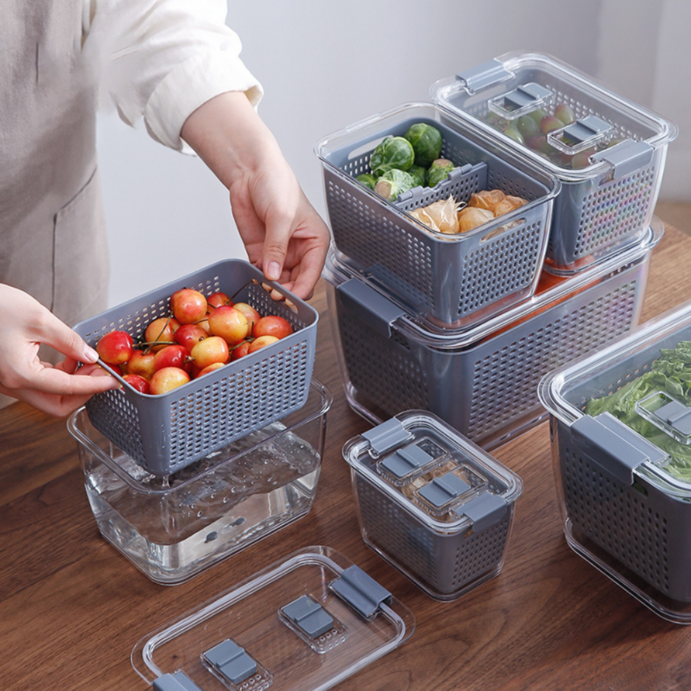 Contenedor Nevera Frutas Verduras Ventilación Organizador Mediano Tapa