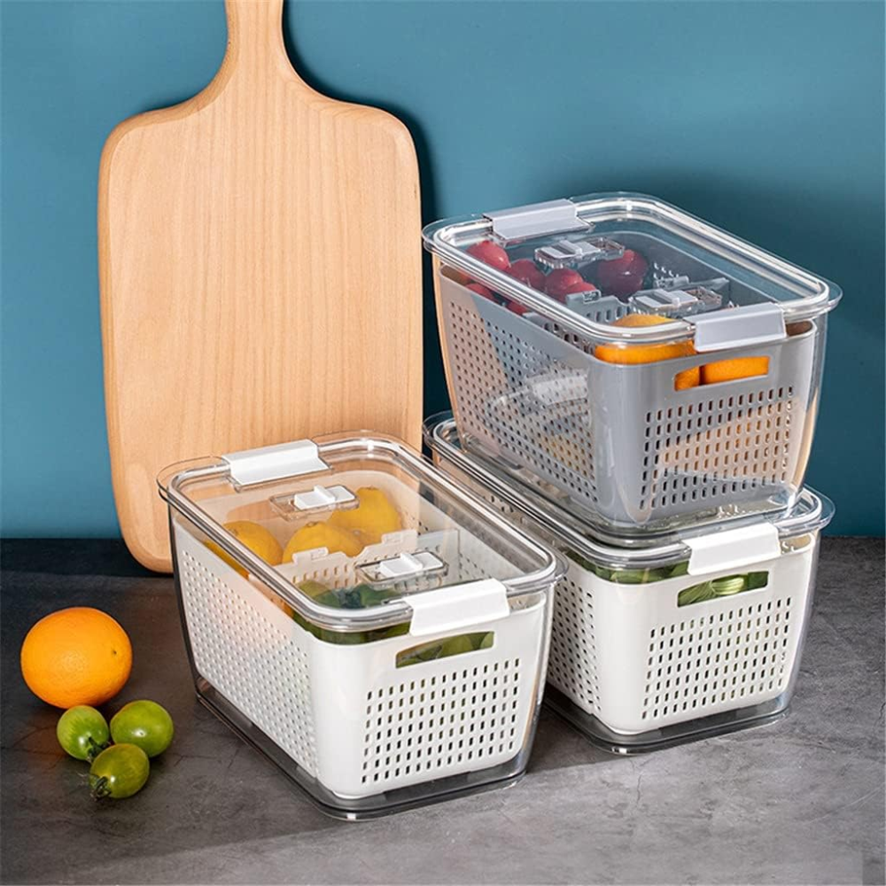Contenedor Nevera Grande Frutas Verduras Ventilación Divisiones Tapa