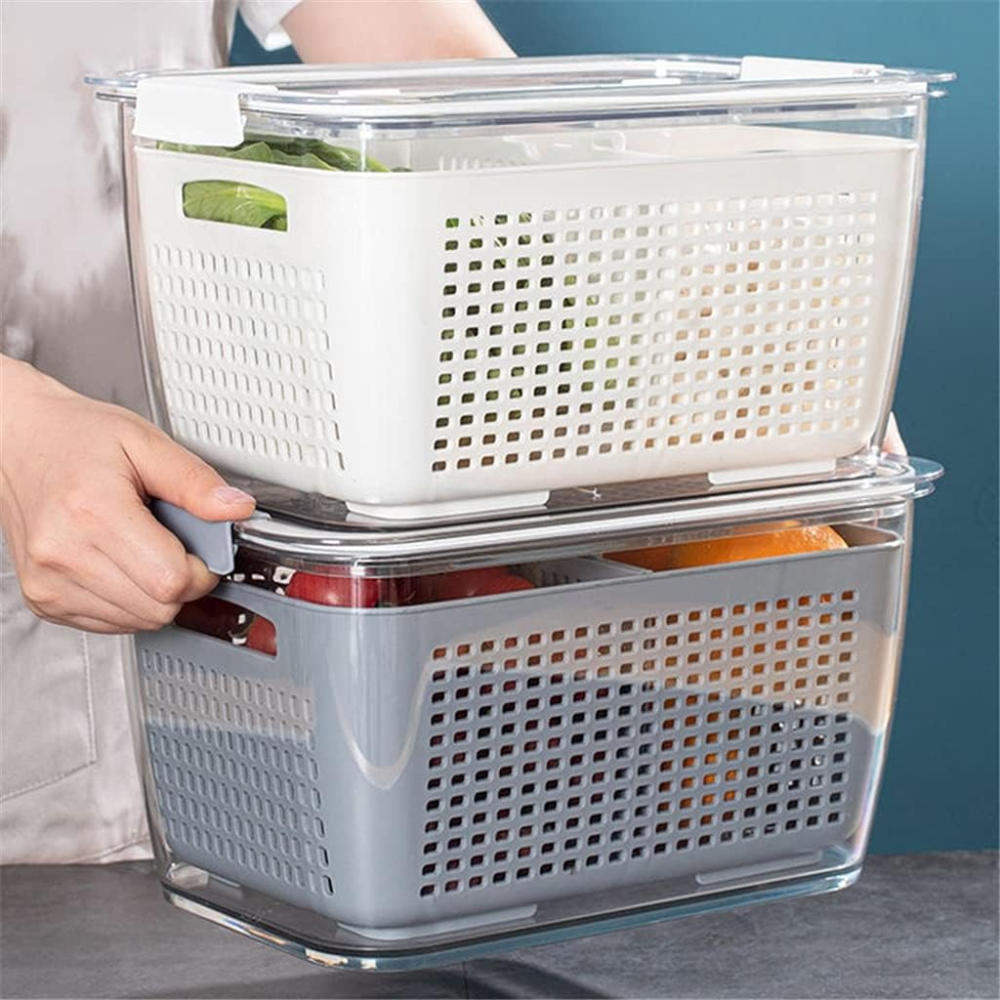 Contenedor Nevera Frutas Verduras Ventilación Organizador Mediano Tapa