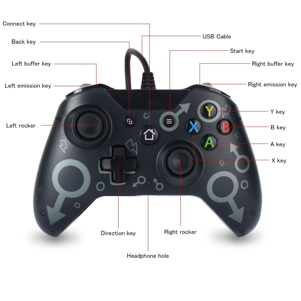 Control Alámbrico Compatible Xbox One PC Windows Vibración USB