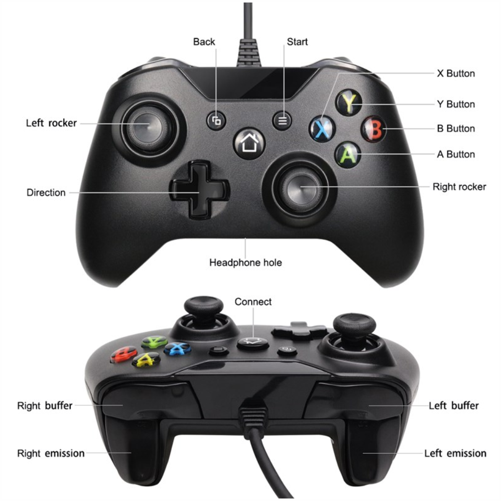 Control Alámbrico Compatible Xbox One PC Windows Vibración USB