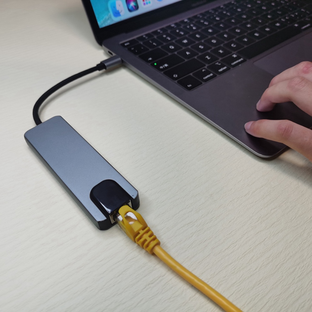 Adaptador Hub USB C 5x1 HDMI 4K Ethernet RJ45 USB Carga PD Portátil
