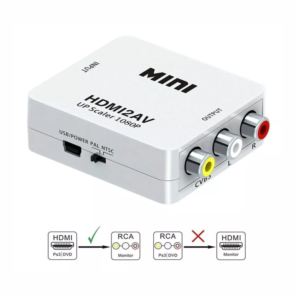 Convertidor HDMI RCA AV Caja HDMI2AV PAL NTSC Alimentación USB Blanco
