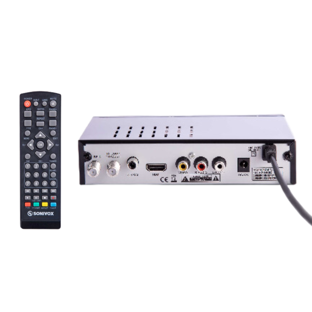 Decodificador TDT Sonivox DVB-T2 Full HD HDMI RCA USB Control Antena