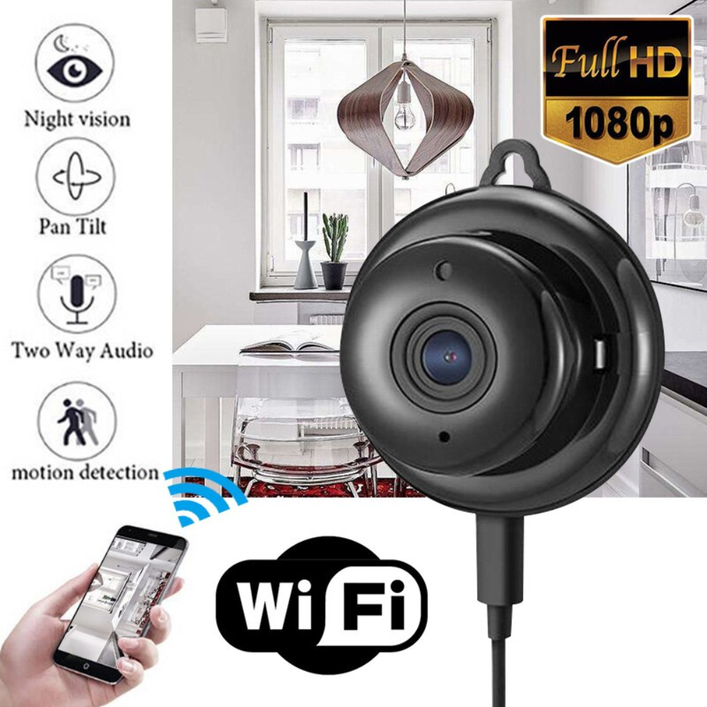 Mini Cámara Seguridad WiFi 1080P Visión Nocturna Interior Giratoria