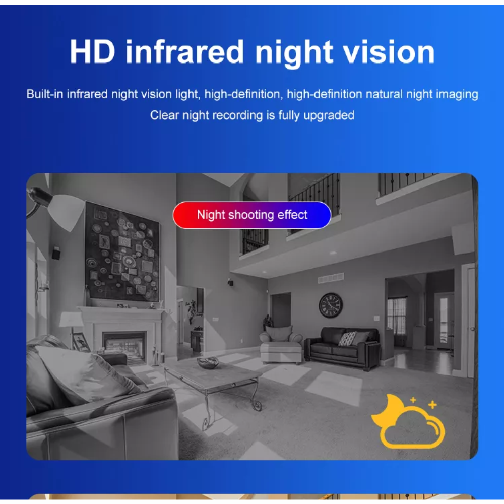 Mini Cámara Seguridad WiFi 1080P Visión Nocturna Interior Giratoria