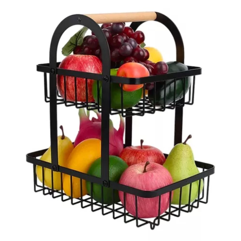 Frutero Canasta Metálica 2 Niveles Frutas Verduras Cocina Moderno Asa