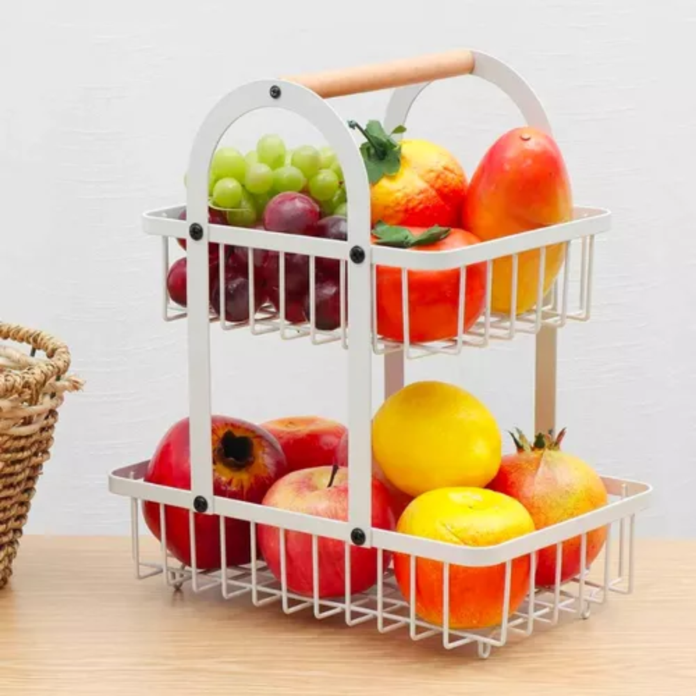Frutero Canasta Metálica 2 Niveles Frutas Verduras Cocina Moderno Asa
